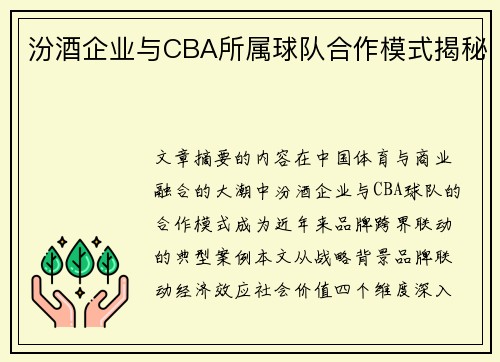 汾酒企业与CBA所属球队合作模式揭秘